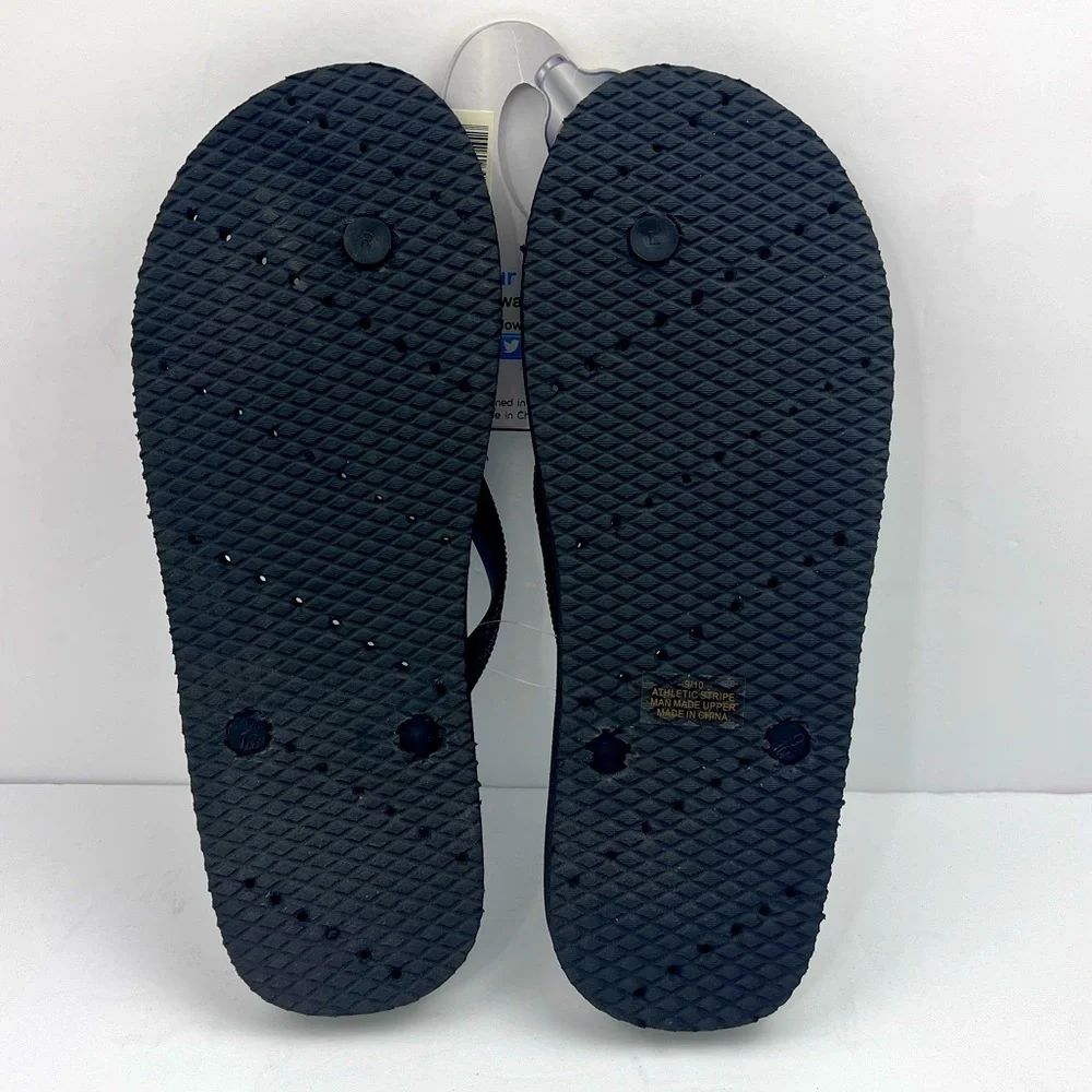 SHOWAFLOPS NON-SKID SHOWER FLIP FLOP W/ATHLETIC STRIPES, DRAIN HOLES, SIZE 9/10